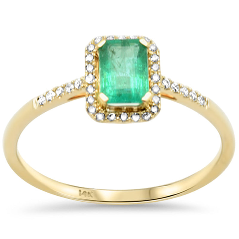 SPECIAL! .64ct G SI 14K Yellow Gold Round Diamond & Emerald Gemstones Ring Size 6.5
