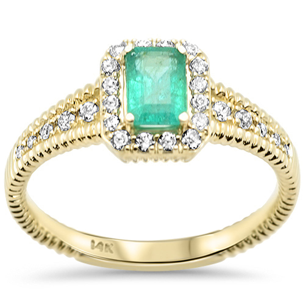 SPECIAL! .77ct G SI 14K Yellow Gold Round Diamond & Emerald Gemstones Ring Size 6.5