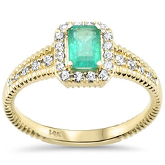SPECIAL! .77ct G SI 14K Yellow Gold Round Diamond & Emerald Gemstones Ring Size 6.5