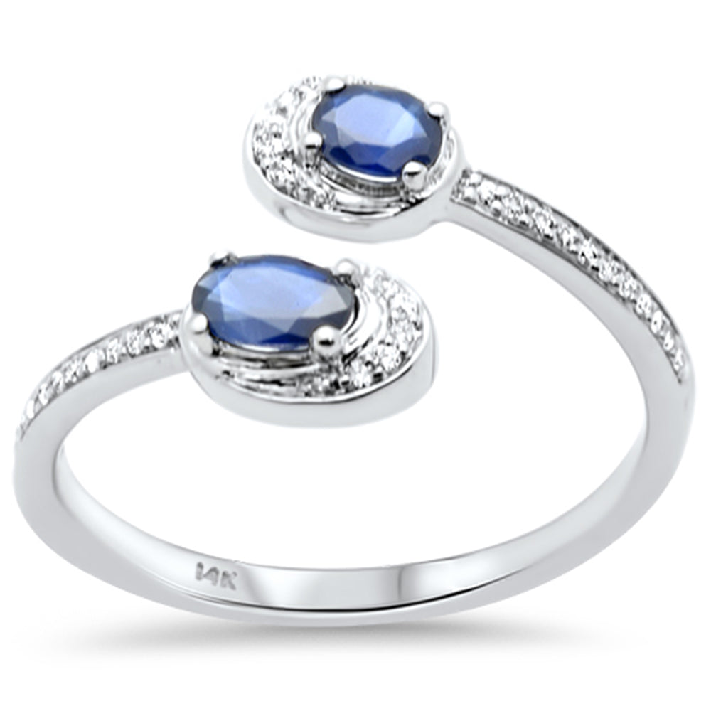 SPECIAL! .51ct G SI 14K White Gold Round Diamond & Blue Sapphire Gemstones Open Ring Size 6.5