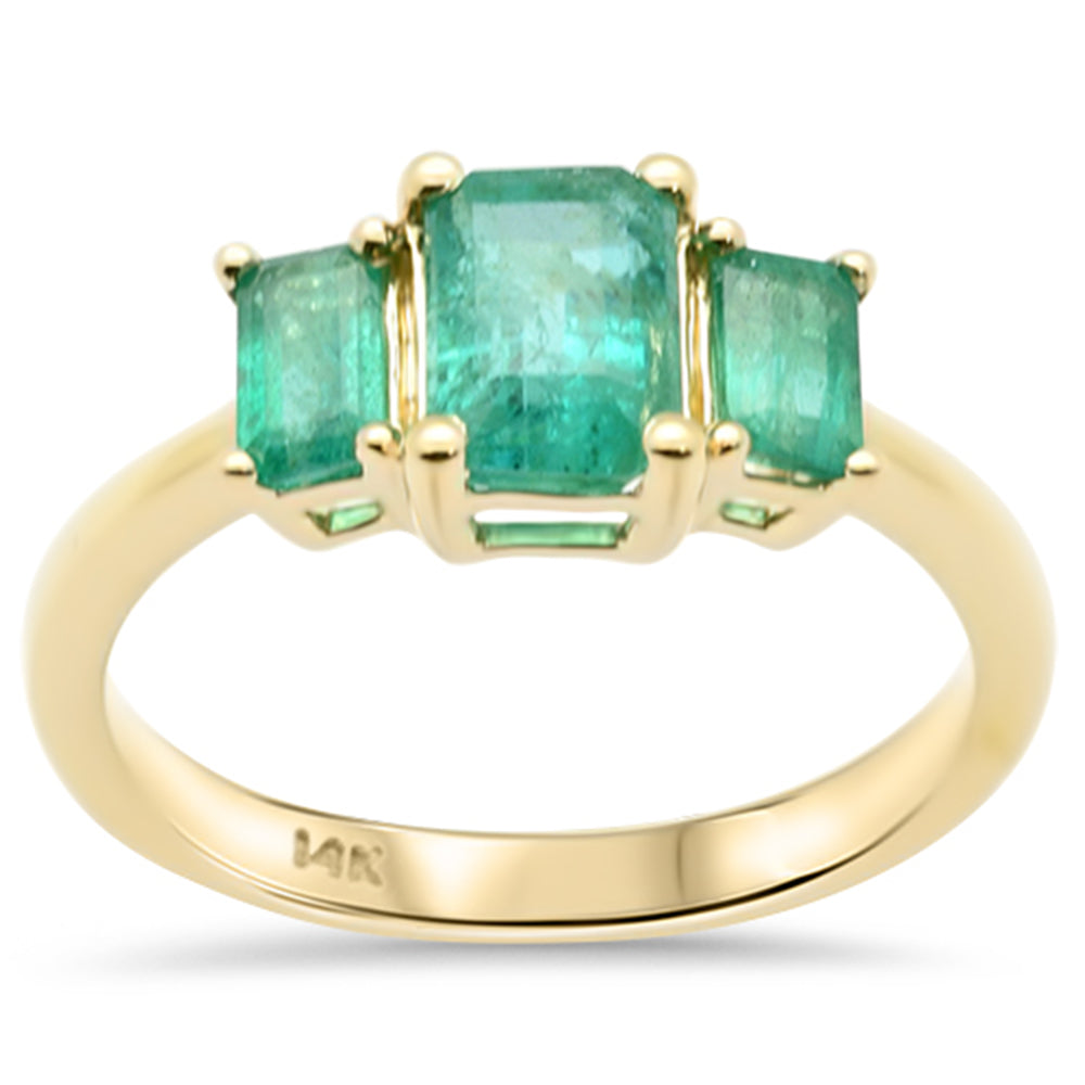 SPECIAL! 1.61ct G SI 14K Yellow Gold Three Stone Green Emerald Gemstones Ring Size 6.5