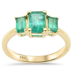 SPECIAL! 1.61ct G SI 14K Yellow Gold Three Stone Green Emerald Gemstones Ring Size 6.5