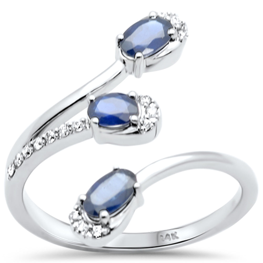 SPECIAL! .89ct G SI 14K White Gold Round Diamond & Blue Sapphire Gemstones Ring Size 6.5