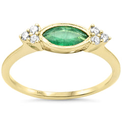 SPECIAL! .57ct G SI 14K Yellow Gold Round Diamond & Emerald Gemstone Band Ring Size 6.5