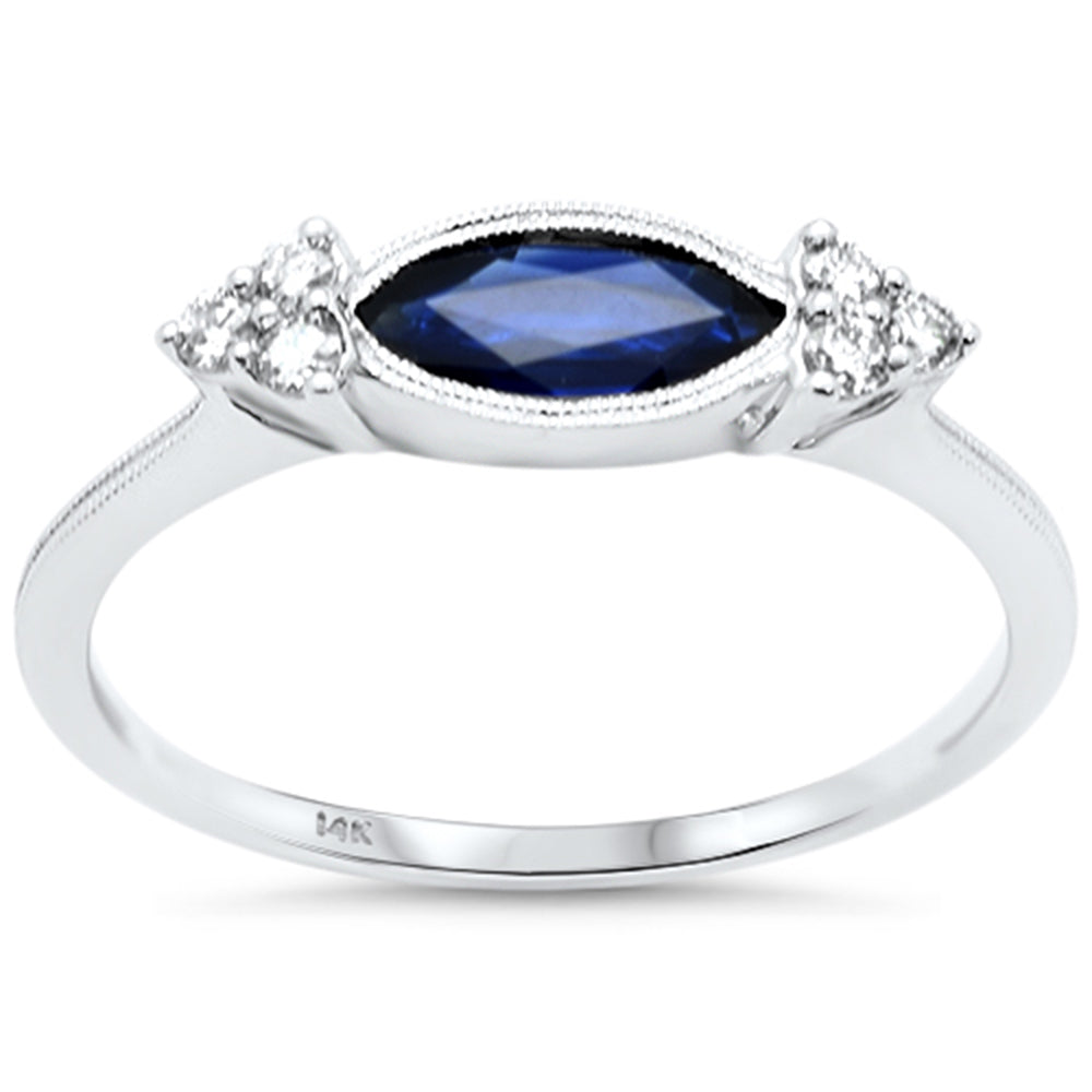 SPECIAL! .77ct G SI 14K White Gold Round Diamond & Blue Sapphire Gemstones Ring Size 6.5