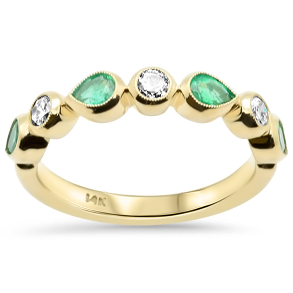 SPECIAL! .68ct G SI 14K Yellow Gold Round Diamond & Emerald Gemstone Band Ring Size 6.5