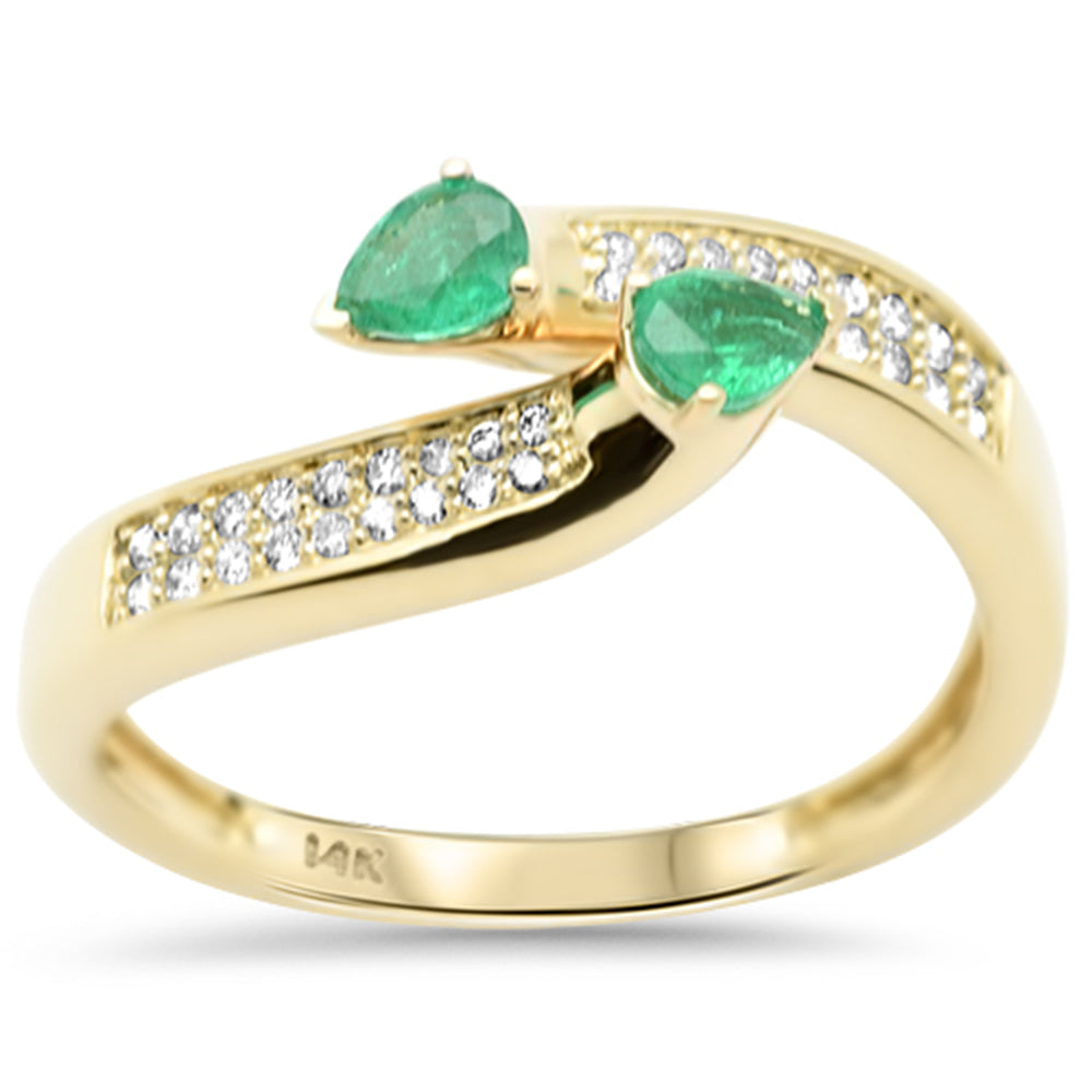 SPECIAL! .41ct G SI 14K Yellow Gold Round Diamond & Emerald Gemstone Ring Size 6.5