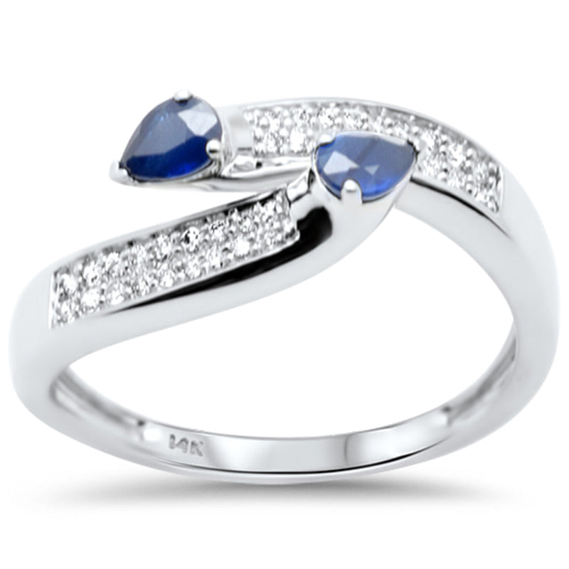 SPECIAL! .54ct G SI 14K White Gold Round Diamond & Blue Sapphire Gemstones Ring Size 6.5