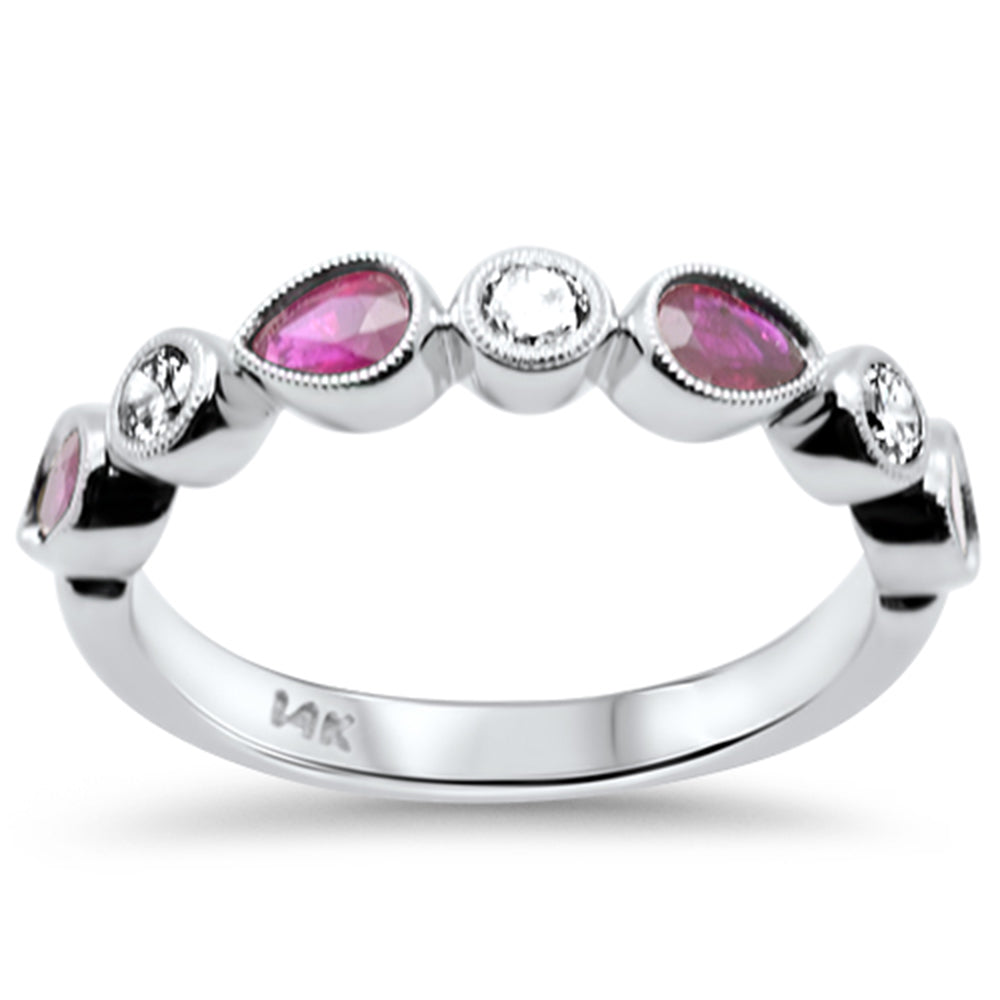 SPECIAL! .90ct G SI 14K White Gold Round Diamond & Ruby Gemstones Band Ring Size 6.5