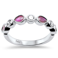 SPECIAL! .90ct G SI 14K White Gold Round Diamond & Ruby Gemstones Band Ring Size 6.5