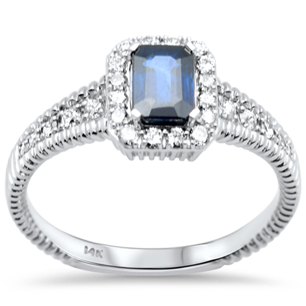 SPECIAL! 1.01ct G SI 14K White Gold Round Diamond & Blue Sapphire Gemstones Ring Size 6.5