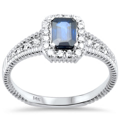 SPECIAL! 1.01ct G SI 14K White Gold Round Diamond & Blue Sapphire Gemstones Ring Size 6.5