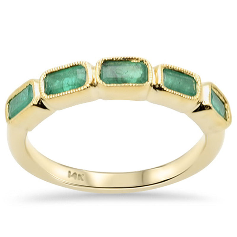 SPECIAL! 1.13ct G SI 14K Yellow Gold 5 Natural Emerald Gemstone Band Ring Size 6.5