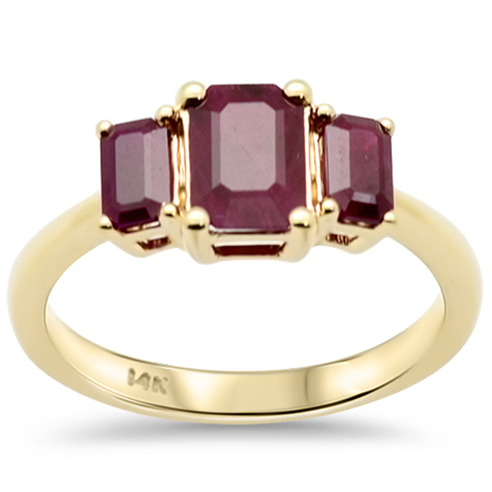 SPECIAL! 1.87ct G SI 14K Yellow Gold Three Stone Natural Ruby Gemstone Ring Size 6.5