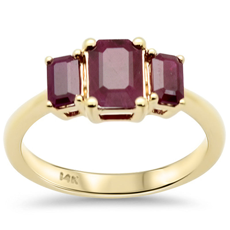 SPECIAL! 1.87ct G SI 14K Yellow Gold Three Stone Natural Ruby Gemstone Ring Size 6.5