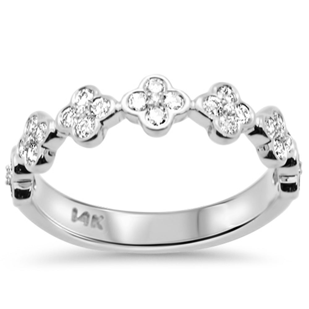 SPECIAL! .47ct G SI 14K White Gold Round Diamond Clover Band Ring Size 6.5
