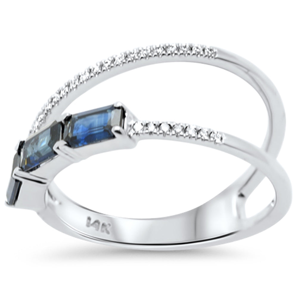 SPECIAL! .94ct G SI 14K White Gold Round Diamond & Blue Sapphire Gemstone Double Shank Band Ring Size 6.5