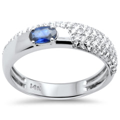 SPECIAL! .76 G SI 14K White Gold Round Diamond & Blue Sapphire Gemstone Band Ring Size 6.5
