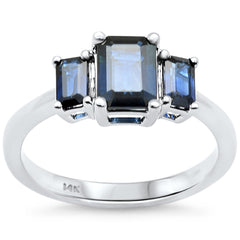 SPECIAL! 1.54ct G SI 14K White Gold 3 Stone Blue Sapphire Gemstones Ring Size 6.5