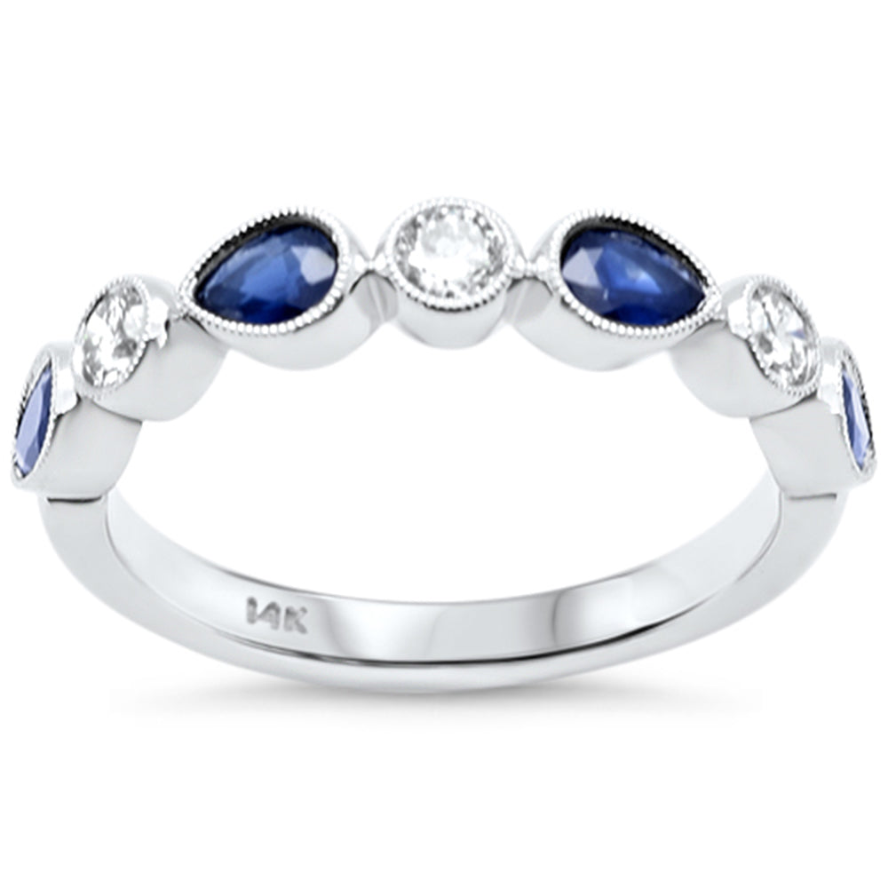 SPECIAL! .90ct G SI 14K White Gold Round Diamond & Blue Sapphire Gemstone Band Ring Size 6.5