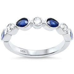 SPECIAL! .90ct G SI 14K White Gold Round Diamond & Blue Sapphire Gemstone Band Ring Size 6.5