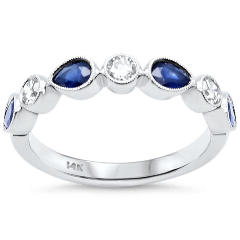 SPECIAL! .90ct G SI 14K White Gold Round Diamond & Blue Sapphire Gemstone Band Ring Size 6.5