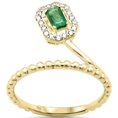 SPECIAL! .36ct G SI 14K Yellow Gold Round Diamond & Emerald Gemstone Ring Size 6.5