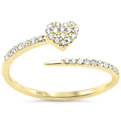 .20ct G SI 14K Yellow Gold Round Diamond Heart Shape Open Ring Size 6.5