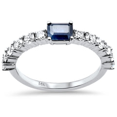 SPECIAL! 1.16ct G SI 14K White Gold Diamond & Blue Sapphire Gemstones Ring Size 6.5