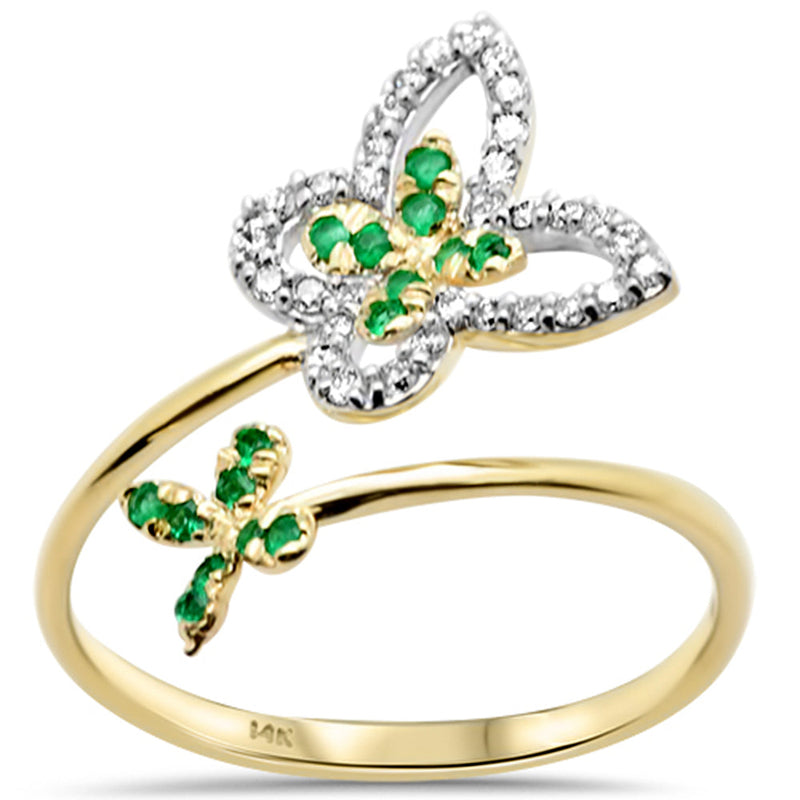 SPECIAL! .29ct G SI 14K Yellow Gold Diamond & Emerald Gemstones Butterfly Ring Size 6.5