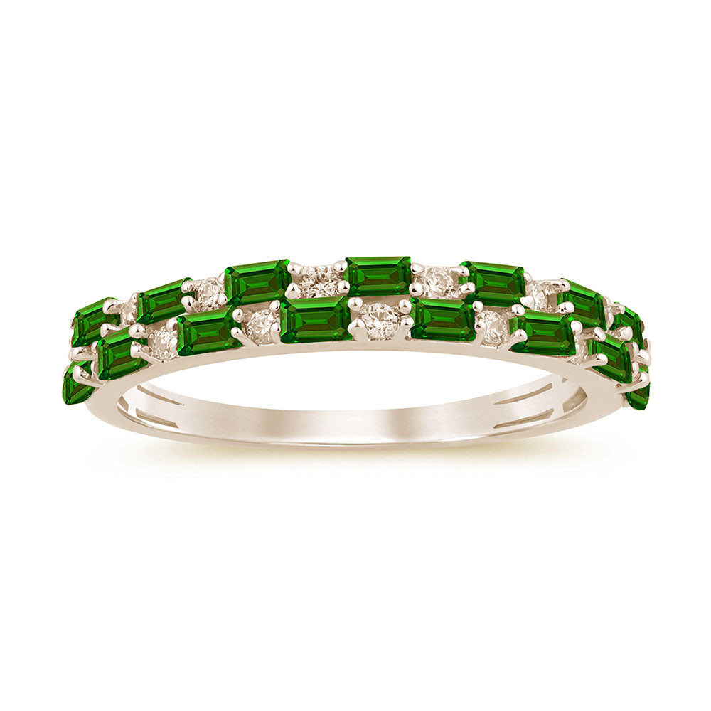 SPECIAL! .74ct G SI 14K Yellow Gold Diamond & Emerald Gemstones Ring Band Size 6.5