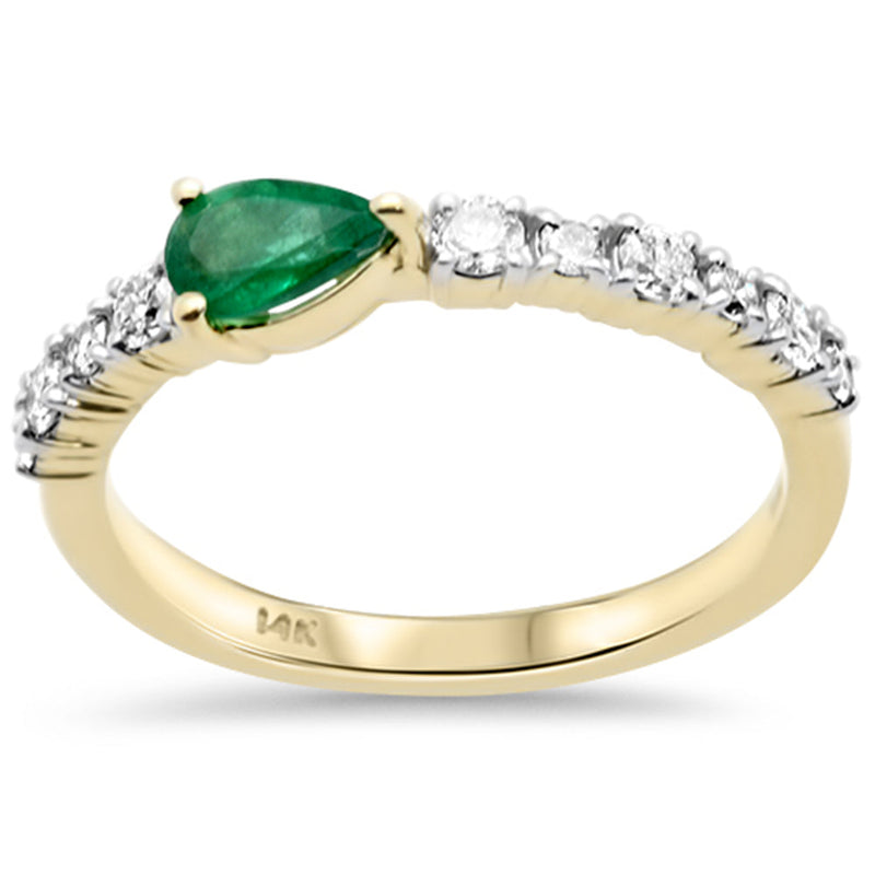 SPECIAL! .66ct G SI 14K Yellow Gold Diamond & Emerald Gemstone Ring Size 6.5