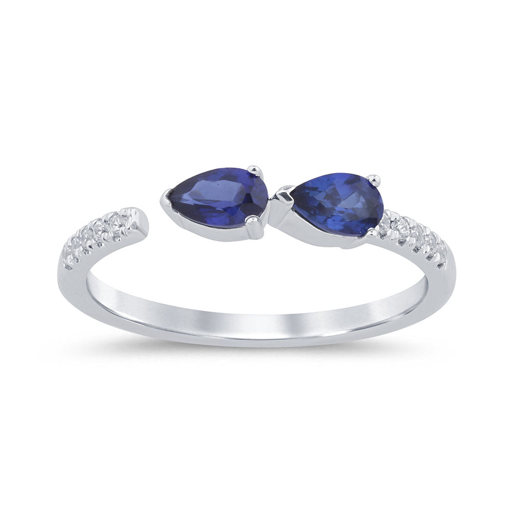 SPECIAL! .55ct G SI 14K White Gold Diamond & Blue Sapphire Gemstones Ring Size 6.5