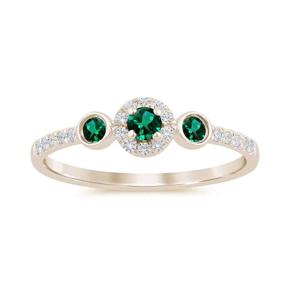 .26ct G SI 14K Yellow Gold Diamond & Emerald Gemstone Ring Size 6.5
