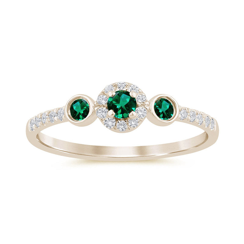 .26ct G SI 14K Yellow Gold Diamond & Emerald Gemstone Ring Size 6.5