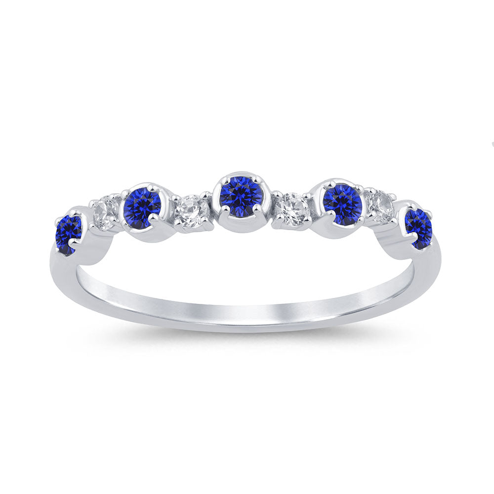 .29ct G SI 14K White Gold Diamond & Blue Sapphire Gemstone Ring Band Size 6.5