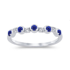 .29ct G SI 14K White Gold Diamond & Blue Sapphire Gemstone Ring Band Size 6.5