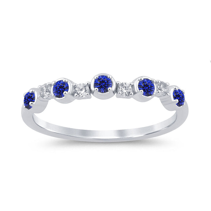 .29ct G SI 14K White Gold Diamond & Blue Sapphire Gemstone Ring Band Size 6.5