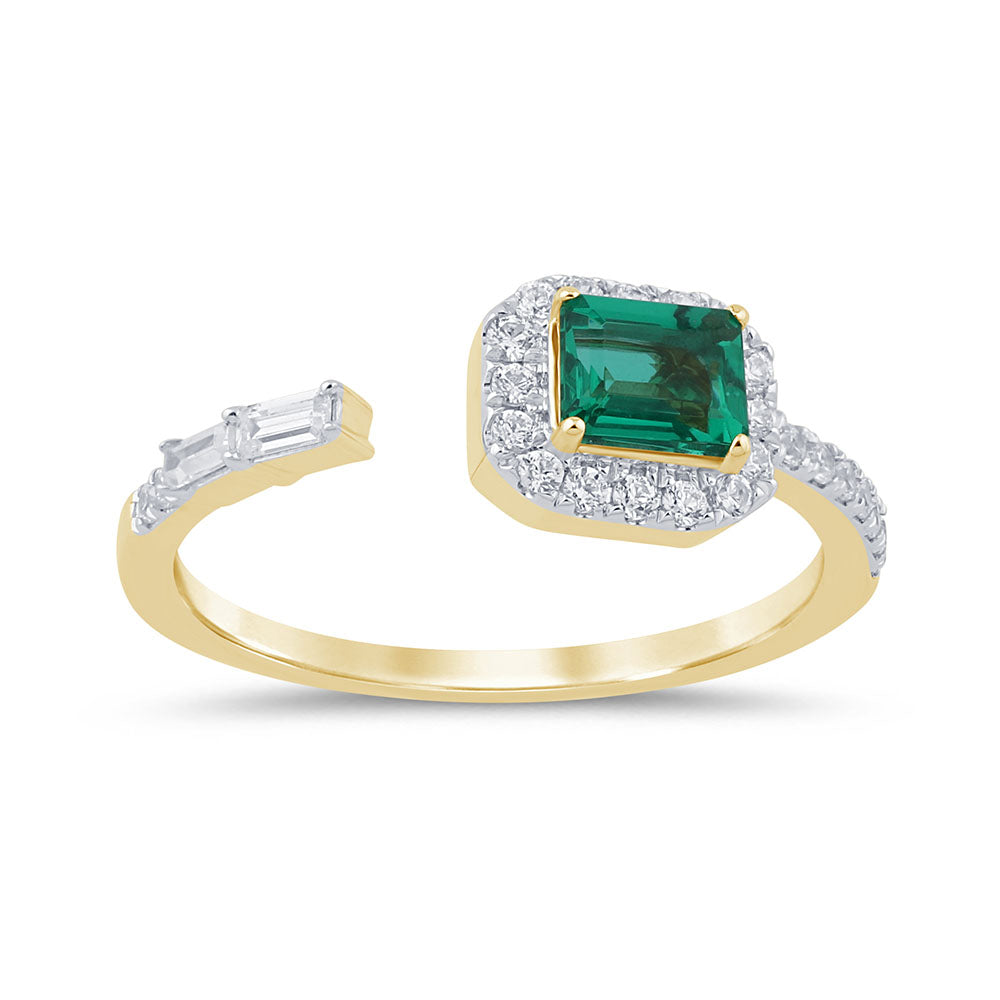 SPECIAL!.71ct G SI 14K Yellow Gold Diamond & Emerald Gemstone Ring Size 6.5