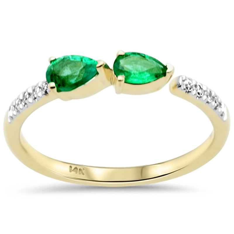 SPECIAL! .47ct G SI 14K Yellow Gold Diamond & Emerald Gemstone Ring Size 6.5