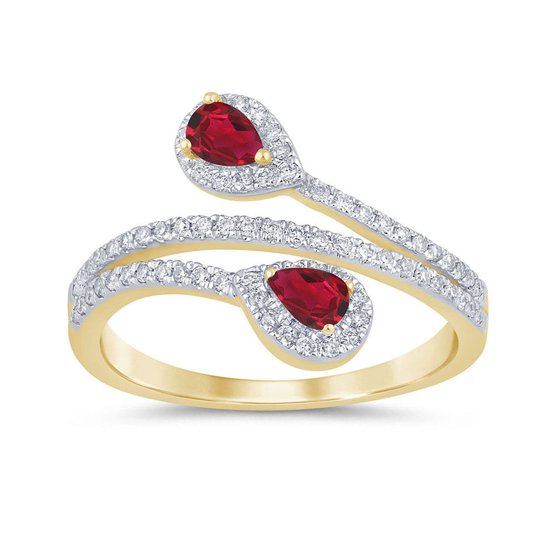 SPECIAL! .68ct G SI 14K Yellow Gold Diamond & Ruby Gemstone Wrap Around Ring Size 6.5