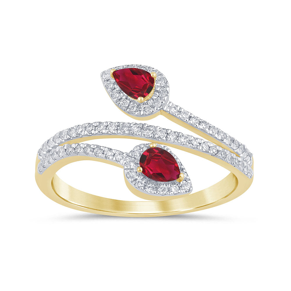 SPECIAL! .68ct G SI 14K Yellow Gold Diamond & Ruby Gemstone Wrap Around Ring Size 6.5