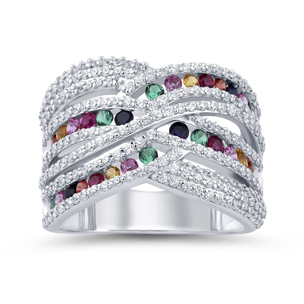 SPECIAL! 1.53ct G SI 14K White Gold Diamond & Multi Color Gemstone Dome Ring Size 6.5