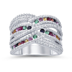 SPECIAL! 1.53ct G SI 14K White Gold Diamond & Multi Color Gemstone Dome Ring Size 6.5