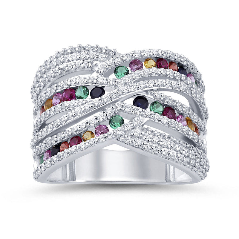 SPECIAL! 1.53ct G SI 14K White Gold Diamond & Multi Color Gemstone Dome Ring Size 6.5