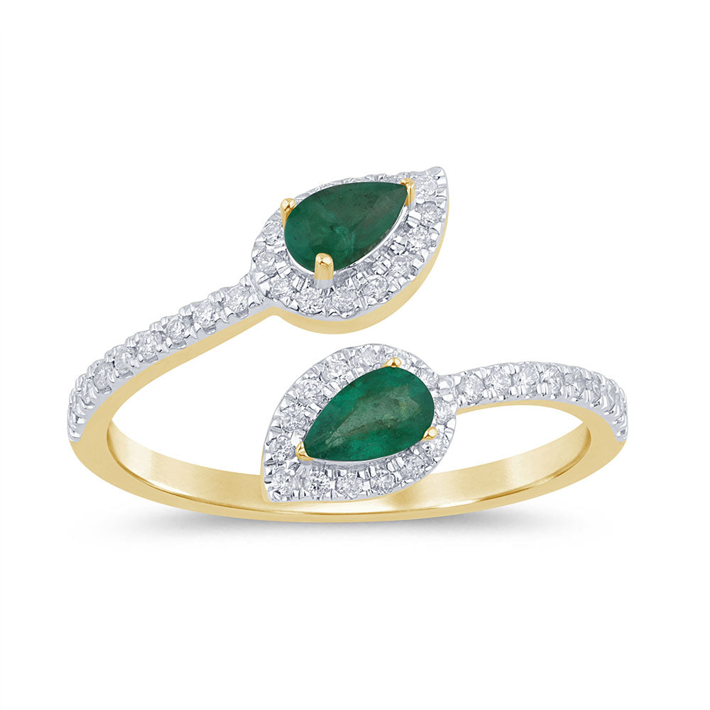 SPECIAL!.61ct G SI 14K Yellow Gold Diamond & Emerald Gemstone Wrap Around Ring Size 6.5