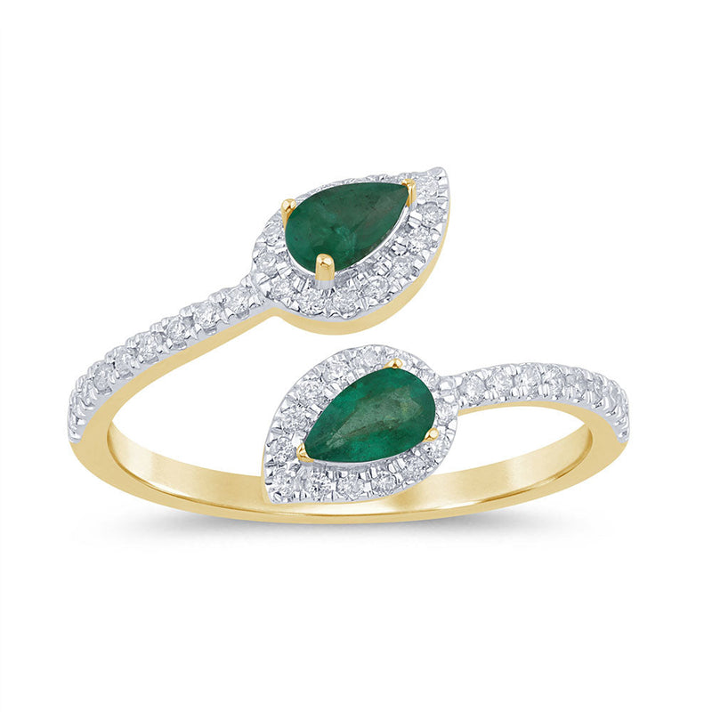SPECIAL!.61ct G SI 14K Yellow Gold Diamond & Emerald Gemstone Wrap Around Ring Size 6.5
