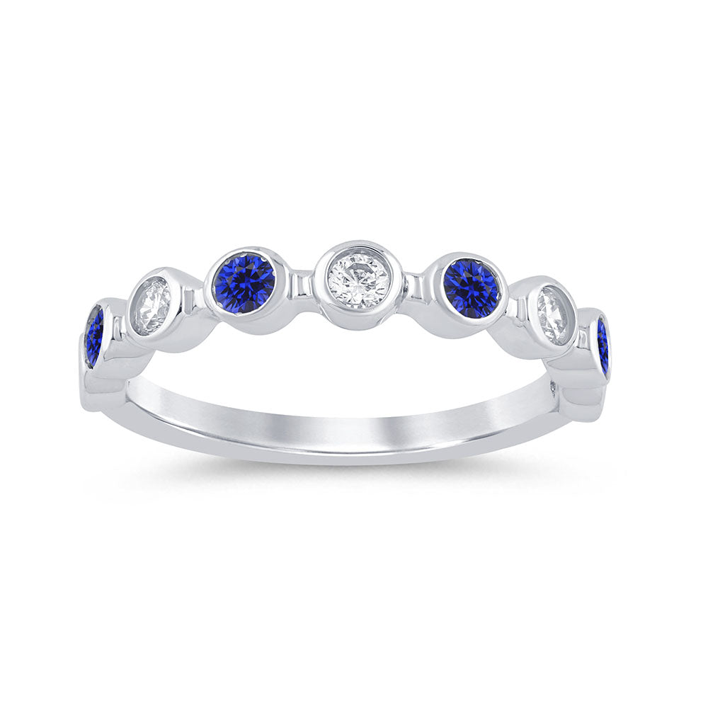 SPECIAL!.54ct G SI 14K White Gold Diamond & Blue Sapphire Gemstone Ring Band Size 6.5
