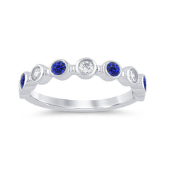 SPECIAL!.54ct G SI 14K White Gold Diamond & Blue Sapphire Gemstone Ring Band Size 6.5