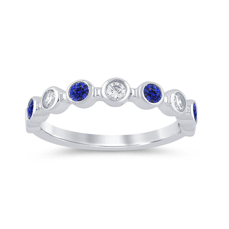 SPECIAL!.54ct G SI 14K White Gold Diamond & Blue Sapphire Gemstone Ring Band Size 6.5